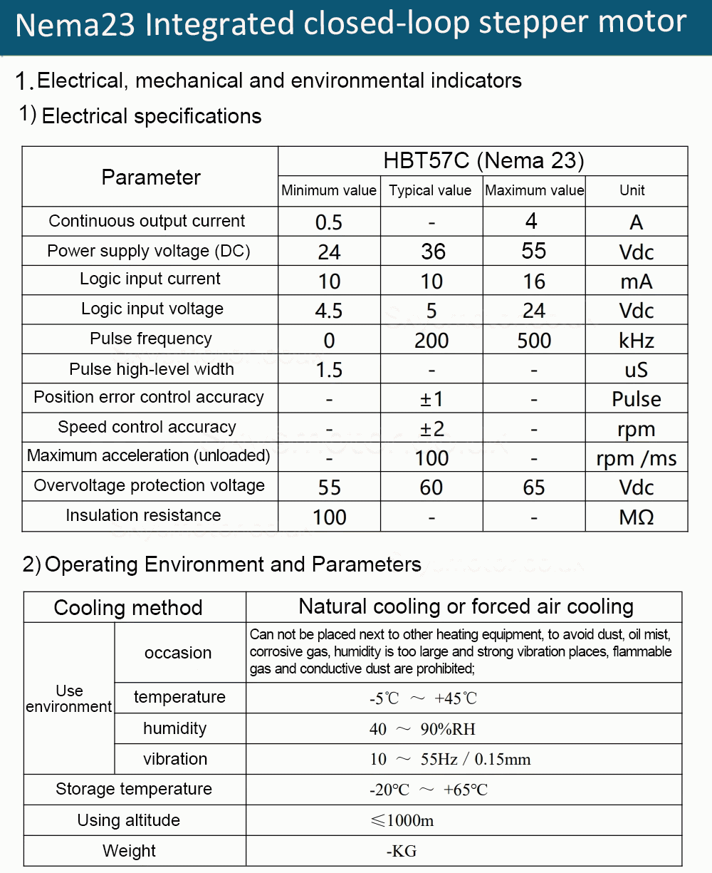 Nema 23 Integrated Closed-loop Stepper Motor HBT57 Series 1.2Nm/2Nm/3Nm with Drive 1000 Line Encoder